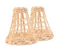 2pcs Mini Rattan Lamp Shade Handwoven Cover for Chandelier Table Lamps | Natural Woven Texture, Boho Farmhouse Styling, Suitable for Nightstand Lamps, String Lights, Bedrooms and Holiday Lighting