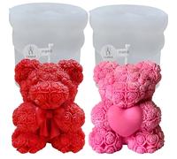2PCS MINI Rose Bear Candle Making Molds,3D teddy bear mold for handmade soaps,Silicone Epoxy Resin Mould,Ornament for DIY Wax Candle Art Craft Cake Chocolate Home Decor Mother’s Day Gift Birthday Gift