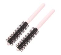 2pcs Mini round Hair Brush Pink Plastic Curl Styling Brush | Cylindrical Shape, Scalp Massage Design, Home Use and Hair Styling, Portable Set for Travel