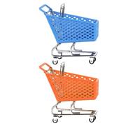 2pcs Mini Shopping Cart Storage Basket Decorative Metal Desk Ornament | Cute Photo Prop, Smooth Edges, Office or Miniature House Display, Holds Paper Clips and Pencils Random Color