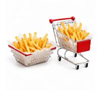 2PCS Mini Shopping Cart Trolley and Grocery Basket for Desktop Decor | Metal mini supermarket shopping grocery handcart make up holder rack storage for kids adults