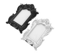 2pcs Mini Vintage Resin Photo Frame with Stand, Silver Baroque Decor