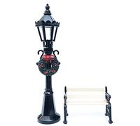 2Pcs Miniature Christmas Street Lamp Post Park Bench Seat Mini Street Light Model Dollhouse Xmas Village Pathway Fairy Garden Accessories (Black)