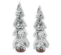 2Pcs Miniature Christmas Trees Artificial Mini Xmas Trees with Lights Winter Snow Ornaments Tabletop Trees Glowing Snow Frost Trees Green Sisal Pine Tree Frosted Model Tree for Home Xmas Party Decor