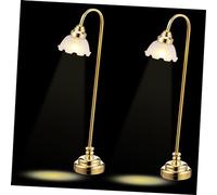 2pcs Miniature Dollhouse Lamp with Artistic Floral Design Mini Table Lamp Ornament for Dollhouse Lighting and Decoration Plated