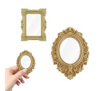 2PCS Miniature Dollhouse Mirror, Gold Carved Classical Design for Doll House Furniture Accessories, Compatible with Wooden Dolls House Furniture, Mini Scene Decoration Vintage Style