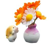 2Pcs Miniature Flower Vases with Rabbit, Realistic Handmade Dollhouse Daisy Vases for Micro Landscape, Resin Floral Decorations for Fairy Garden,Car Decorationq1