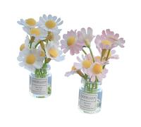 2Pcs Miniature Flower Vases with White & Pink Daisies - Realistic Handmade Dollhouse Accessories for 1:6/1:8 Scale, Fairy Garden Props, DIY Craft Elements, Cupcake Decor,Micro Landscape Embellishments