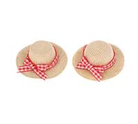 2Pcs Miniature Straw Hat, Mini Doll Straw Hats with Bow, Hat Doll House Ornament Hand Weaved Dollhouse Accessories
