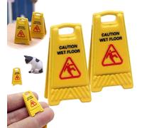 2PCS Miniature Wet Floor Warning Signs for Dollhouse Realistic Caution Signs for Role Play Education Enhance Interior Design Safety Awareness Dollhouse Accessories