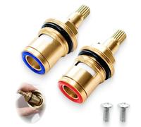 2pcs Mixer Tap Cartridge, 1/4 Turn 20 Spline Brass Replacement Ceramic, Disc Valve Insert for Kitchen Bathroom Basin Shower Taps, Hot and Cold Water Control Cartridge with 1/2" Thread