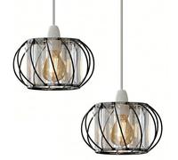 2Pcs Modern Crystal Glass Black Light Shade Height 10 cm, Width 18cm Easy Fit Metal Hanging Ceiling Pendant Light Fixtures Chandelier Light Fitting Lamp Cage for Hallway Dining Room (Black)