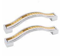 2Pcs Modern Europe Style Pull Handle Zinc Alloy Grind Arenaceous Rhinestone Crystal Furniture Door Drawer Knob Cabinet Pull Handle Kitchen Knobs(Yellow & Silver)