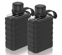 2Pcs Modern Small Flask with Silicone Sleeve, 8.5 oz Pocket Drinking BPA Free Alcohol Bottle Mini Portable Travel Liquor Flask Clear Plastic Water Bottle for Outdoor(Black)