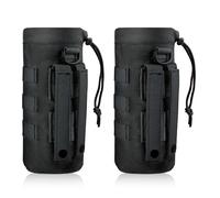 2pcs Molle Water Bottle Holder, 1000D Nylon Sports Molle Bottle Pouch Carrier Bag with Drawstring Top Mesh Bottom Practical Molle Cup Holder for Outdoor Camping (Black)