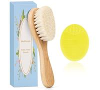 2PCS MolYuan Baby Hair Brush, Goat Bristles Brush and Yellow Baby Silicone Brush Set for Cradle Cap Wood Bristle Brush for Newborns and Toddlers