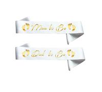 2PCS, Mom to be & Dad to be Sash Set, White Satin with Gold Letters, Best Baby Shower Decorations Mother Father Gifts, Gender Reveal Party Boy Or Girl Neutral Twins (White - Gold)