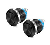 2PCS Momentary Horn Push Button Switch 12V Black Metal Waterproof 19mm Round Starter Power Switch for Car RV Truck Boat Marine IDGTTLDF