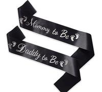 2PCS "Mommy To Be" & "Daddy To Be" Baby Shower Sash, Baby Shower Party Gifts for New Mom Dad Gender Reveal Supplies Decorations Favors, Black Silver