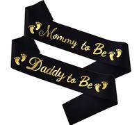 2PCS "Mommy To Be" & "Daddy To Be" Baby Shower Sash, Baby Shower Party Gifts for New Mom Dad Gender Reveal Supplies Decorations Favors, Black Gold