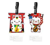 2PCS Money Cat Luggage Tags for Travel Suitcase, Cute Cat Carp Name Tags Silicone Suitcase ID Labels Tag Travel Baggage Identity ID Labels Handbag Tag Label Gift for Kids Women Men Boys Girls
