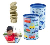 2PCS Money Tin Box for Kids - Whale & Truck Design | Metal Piggy Bank, Coin & Cash Savings Tin | 15cm Sealed Money Can for Birthday, Holiday, Christmas Fund - No Key Required