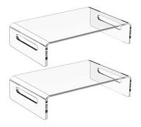 2PCS Monitor Riser, 12x8x3 Inch 1 Tier Clear Acrylic Computer Monitor Stand, Space-Saving Laptop Computer Stand with Storage, Non-slip Desk Shelf for Home and Office