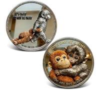 2Pcs Monkey Challenge Coin, Emotional Support Token Gift for Friends, Double-Sided Commemorative Coins, Inspirational Gift for Mental Health & Anxiety Comfort