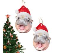 2Pcs Moo-Deng Ornament, Hippo Hanging Ornament, Baby Hippo Moo-Deng Ornament 2D Flat, Hippo Christmas Tree Ornament, Pygmy Hippo Pendant For Car Home Christmas Decor