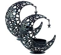 2Pcs Moon Candle Holders, 4x4x2 Inch Black Iron Tealight Holders with Star Charm for Home, Bedroom, Ramadan Decor