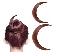 2PCS Moon Hair Fork, Hairpin for Women Moon Hair Accessories Decorative Hand Carved Styling Tool for Daily Shopping Cosplays (Brown)