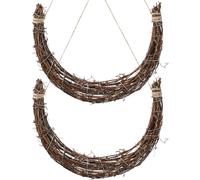 2pcs Moon Shape Rattan Wreath, Rattan Wreath Ring Vine Garland Diy Craft Frame Floral Decorations Front Door Wall and Holiday Party Rustic Style Home Decor