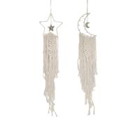 2PCS Moon & Start Dream Catcher Boho Cotton Woven Macrame Wall Hanging with Pendants and Beads for Wedding Decoration, Present for Valentines Anniversary Day Birthday or Classmates