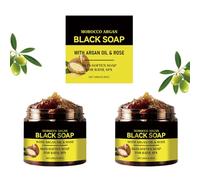 2pcs Moroccan Black Soap, Body Scrub from Morocco with Argan Oil and Rose for Soft Skin, Body Scrub, Bathroom Soap Dispenser for All Skin Types, 200g