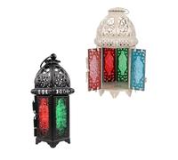 2pcs Moroccan Style Candle Holder Lantern Iron Glass Home Decor Lamp