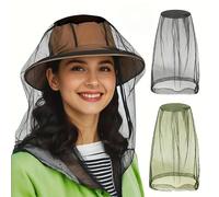 2PCS Mosquito Head Net Hat, Bug Face Cover for Hiking Camping Fishing, Breathable Fine Mesh Insect Protection
