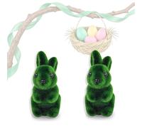 2Pcs Moss Flocked Bunny Easter Decorations 11CM Moss Rabbit Grass Furry Bunny Figurine Topiary, Spring Party Garden Yard Ornament Miniature for Fairy Gardens