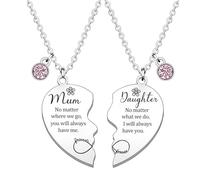 2pcs Mother Daughter Necklace Set Heart Matching Mum Necklace from Daughter Christmas Jewellery Gifts for Mum Mother's Day Happy Birthday Mum Gifts Present from Daughter Mom Mummy Gifts from Daughter