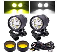 2PCS Motorcycle Front Spotlights Kit With Wire Harness,Universal 6LED Motorcycle Auxiliary Lights 12V 24V Motorcycle Fog Driving Light 6000LM +Yellow Lenses