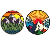 2pcs Mountain Adventure Patches Set Bundle - Colorful Fully Embroidered Cool - Iron On/Sew On Patches