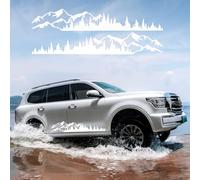 2PCS Mountain Forest Car Sticker, Vinyl Auto Decal Forest Car Decal Mountain Decal Car Bonnet Side Body Window Stickers Auto Graphic Decorion for RV Camper Caravan Jeep Truck Van, 100 * 17cm, White