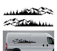2Pcs Mountain Forest Vinyl Decal Sticker for Car Camper RV Trailer Truck Van SUV Window Bumper Stickers Auto Door Decals Laptop Kayak Vinyl Decoration Car Side Body Sticker (Black)