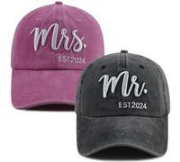 2PCS Mr and Mrs 2024 Hats for Men Women, Adjustable Cotton 3D Embroidered Gifts Baseball Cap, Mr Mrs 2024 Embroidered Black Pink, One size