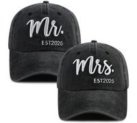 2PCS Mr and Mrs 2025 Hats for Men Women, Adjustable Cotton 3D Embroidered Couples Gifts Baseball Cap, Embroidered Black, One size