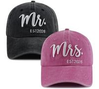 2PCS Mr and Mrs 2026 Hats for Men Women, Adjustable Cotton 3D Embroidered Gifts Baseball Cap
