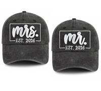 2PCS Mr and Mrs Gifts 2026, Newly Wed Honeymoon Essentials Baseball Cap, Just Married Decorations Hat, Wedding Gifts for Couple Bride Groom Hubby Wifey Black