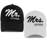 2PCS Mr Mrs Baseball Hats for Men Women, Newlywed Honeymoon Wedding Gifts, Funny Adjustable 3D Embroidered Hat Couples Set, Mr Mrs Est 2025 Embroidered, One size