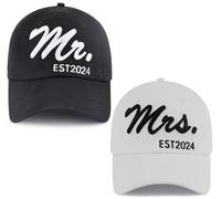 2PCS Mr Mrs Baseball Hats for Men Women, Newlywed Honeymoon Wedding Gifts, Funny Adjustable 3D Embroidered Hat Couples Set, Mr Mrs Est 2024 Embroidered, One size