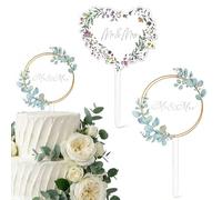 2PCS Mr & Mrs Cake Topper, Floral Leaf Bride and Groom Cake Topper, Reusable Wedding Cupcake Toppers for Bride and Groom Wedding Bridal Gathering Engagement Anniversary Bachelor/Sophie Party
