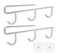 2PCS Mug Holder Under Shelf with 3 Hooks Under-Cabinet Hanger Rack Stainless Steel Cupboard Shelf Organiser Multi-Function Coffee Mug Organizer Tea Cup Display Hooks for Kitchen(Silver)